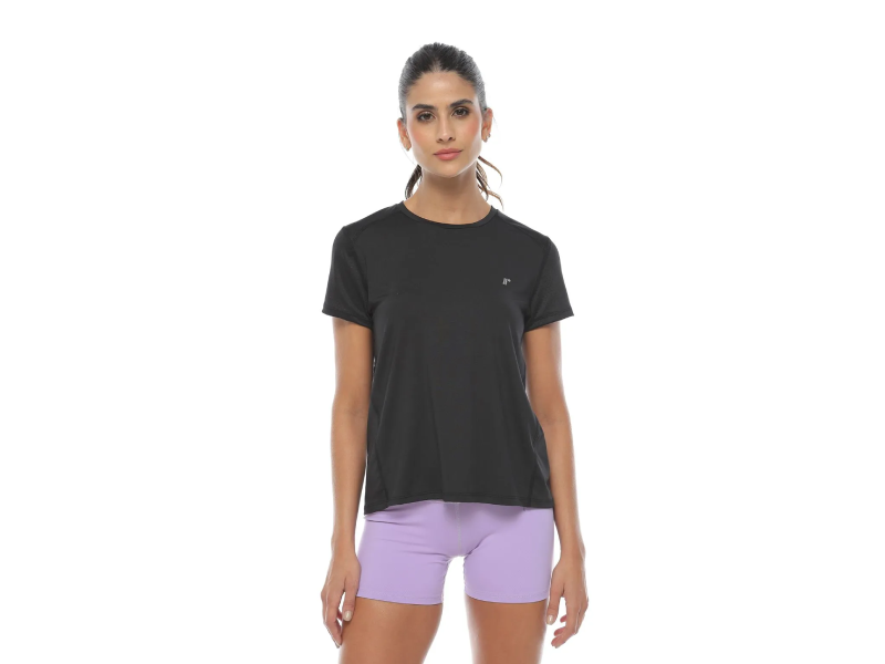 PINSPARK Camiseta Deportiva De Manga Corta Para Mujer – Escote Redondo, Espalda Baja, Tejido Ligero Y Transpirable Para Yoga, Running Y Gimnasio