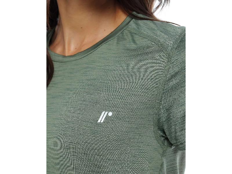 Camiseta Deportiva Manga Corta, Color Oliva Jaspe Para Mujer