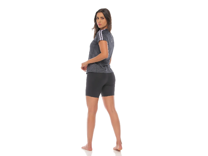 Camiseta Cuello V, Color Gris Oscuro / Lila Para Mujer