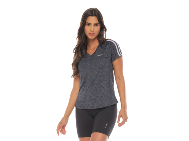 CAMISETA CUELLO V, COLOR GRIS OSCURO / LILA PARA MUJER