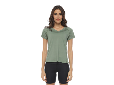 CAMISETA CUELLO V, COLOR VERDE OLIVA / CLARO PARA MUJER